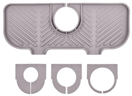 YILANJIN Silicone Faucet Mat Around Tap Sink Splash Guard Faucet Handle Drip Catcher Tray Faucet Sink Splash Guard Absorbent Mat With 3 Apertures Sink Protector for Kitchen Bathroom Counter