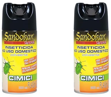 Sandokan 2 pezzi Insetticida Anti Cimici 300ml ad Azione Abbattente, Repellente Disinfestante contro tutte le specie di Cimici (Confezione da 2)