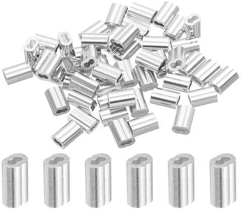 QUARKZMAN 3/64 1.2mm Aluminium Crimpschlaufe Double Ferrule für Drahtseil Kabel Leitungsende, Silber 50 Stück