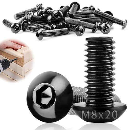 TXXATX 20 Pezzi Vite Testa Bombata M8x20mm Viti M8 con Esagono Nero Incassato Acciaio Inossidabile 304 Completa Filettatura per Riparazione di Mobili Montaggio Manutenzione