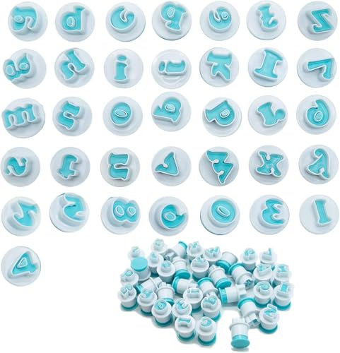 Lot de 36 emporte-pièces en forme de lettres de l'alphabet pour fondant - Accessoires de pâtisserie - Éjecteur de tampons - Biscuits - Pâtisserie - Réutilisables