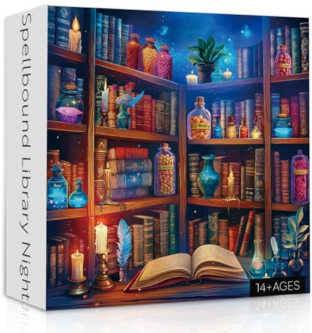 Vintage Book Puzzles for Adults 1000 Pieces, Magic Library Bookshelf Jigsaw Puzzle, Challenging Art Hard Puzzles as Home Decor