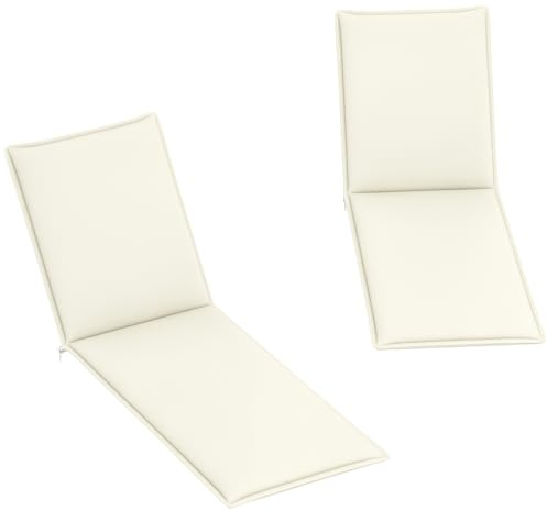 Outsunny Pack 2 Cojines para Tumbonas Plegables Colchonetas para Tumbonas de Jardín Exterior 193x58x6 cm con Correas de Sujeción Protección UV Resistente a Salpicaduras Crema