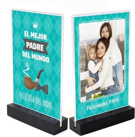Dekopix Regalo Día del Padre Personalizado con Fotos. Marco Placas Acrílicas y Fotografías en Papel Fotográfico. 1 Marco doble cara con 2 fotos, una por cada cara (Modelo 5)