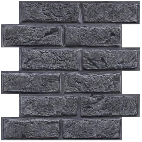 COMSTICKC hög kvalitet 3D-väggpanel självhäftande tegelsten svart, 10 st 30 x 30 cm, 3D PVC stenutseende självhäftande väggplattor, 3D-tegeltapet för inomhus, vattentät, övermålningsbar