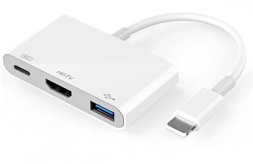 [Apple MFi-Zertifiziert] Light-ning Digital AV Adapter 3-in-1, 1080P HDMI, USB OTG & Ladeanschluss, Kompatibel mit iPhone & iPad, für Bildschirmspiegelung von Fotos, Videos & Musik