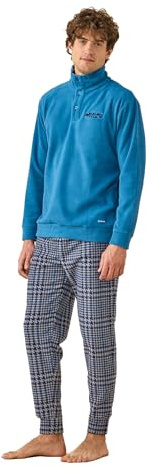 Noidinotte - Pigiama Uomo Invernale in Micropile Articolo Galles. - S Blu