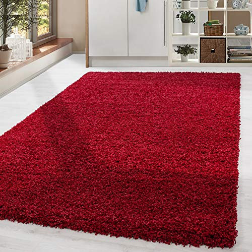 HomebyHome Shaggy Teppich Läufer Flur 60 x 110 cm - Shaggy Teppich Hochflor Rot Extra Weich und Flauschig - Bettvorleger Teppiche für Schlafzimmer - Waschbarer Küchenläufer - Carpet, Halı, Kilim