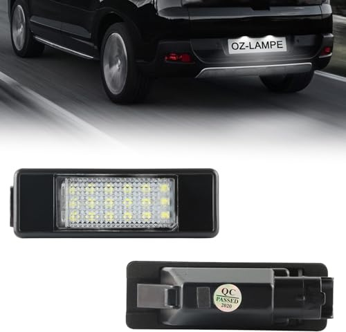 OZ-LAMPE LED Luz de matrícula para Peugeo-t 207 106 1007 307 308 3008 406 407 508 806 Expert Rcz Citro-en Berlingo C2 C3 C4 C5 C6 C8 DS3, Luz de la Placa del Auto 2 Piezas 18 * 2835 SMD Canbus