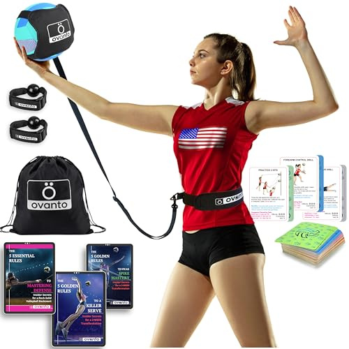 OVANTO Volleyball Training Equipment Aid – Adjustable Practice Hitting Rebounder in 4 Styles to Serve, Spike, Set, and Pass Like a Pro - Volleyball Practice Equipment Gift for Beginners & Experts