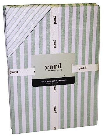 furn. Yard Hebden Mélange Stripe Cotton Duvet Set – Ultra Soft Reversible Striped Bedding (Eucalyptus – Double)