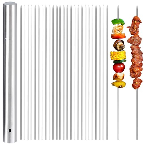100 Pack 15.2 Kabob Skewers, Metal Skewers for Grilling, Stick BBQ Barbecue Skewer, Reusable Grilling Skewers Set with Portable Storage Tube for Commercial and Home Use