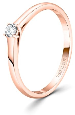 EDELIND Anello solitario diamante 0.10 ct Oro Rosa 18K 750 Anello Donna con Diamante taglio Brillante Anello di Fidanzamento Ø 53 mm con scatola regalo