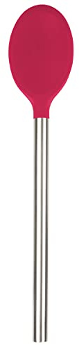 Tovolo Mixing Spoon Stainless Steel Handle Scratch Resistant Non Stick Safe Kitchen Utensil for Cooking Baking Serving Stirring, Heat Resistant Silicone Stirring Spoon with Metal Handle Viva Magenta