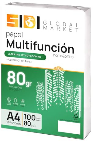 Papel A4, Folios de 80gr, Papel Impresora, Paquete de Folios para Uso Escolar, Laboral o Personal, Hojas para Fotocopiadora y Multiusos, Papel DIN A4 extrablanco - SIDI (100h, 80gr)