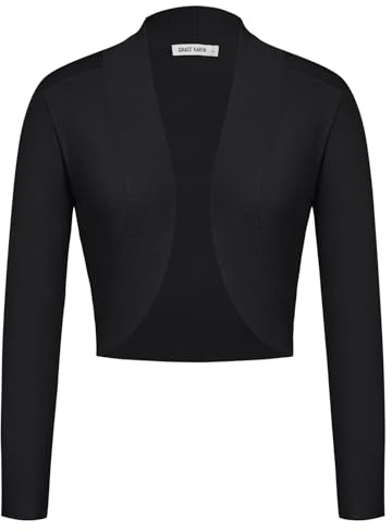 GRACE KARIN Women's Casual Cropped Boleros Cardigan Long Sleeves Open Front Shrugs Knitwear Black L
