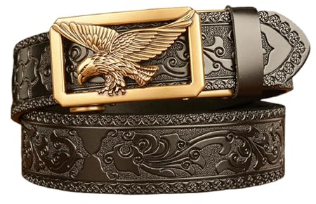 xichuangyuXCY Men's cuir Ratchet ceinture style rétro fleur motif aigle boucle casual ceinture d'affaires pour jeans 125cm réglable