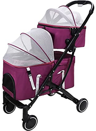 Katzenbuggys Hundekinderwagen Buggys Doppellagige Haustierbuggys Premium Haustierbuggy für 2 Katzen und Hunde Abnehmbarer zweilagiger Kinderwagen Reisewagenträger (Lila)