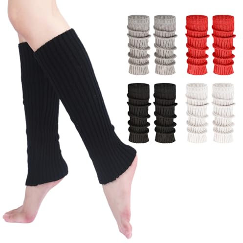 GUTERTOP 4 Paar Stulpen Damen, 4 Farben Vintage Beinwärmer, Gestrickte Leg Warmers für Winter, Frühling und Herbst (Schwarz, Weiß, Grau, Rot)