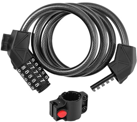 Vllold Roller-Schlösser, Diebstahlschutz, 1,2 m, Diebstahlschutzkabel, 5-stellige Spiralkette, zurücksetzbarer integrierter Kinderwagen-Alarm für Mountainbikes