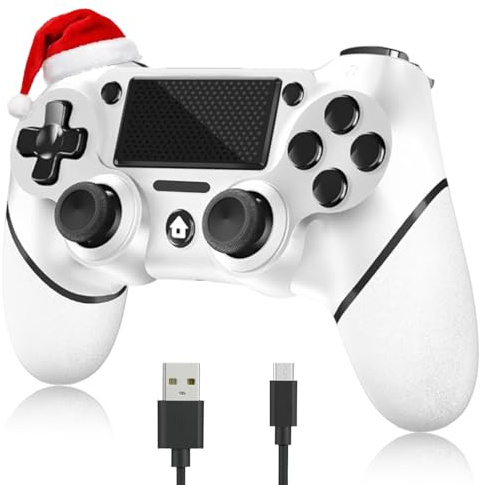 YUYIU Aggiornamento Wireless Controller per Ps4 Remote Plays-tation 4/Slim/Pro/PC, Controllori con Doppio Vibrazione Shock Speaker, Jack per Cuffie Touch Pad Six Axis Motion Control (bianco)