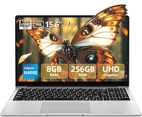 15.6 inch Laptop, Laptops with Celeron N4000, 2025 Gaming Laptop for 8GB LPDDR4 256GB SSD, IPS FHD 1920x1080, WiFi+BT4.2+Mini HDMI+TF Card Slot, Traditional Laptops Computers Convertible 180° Netbook