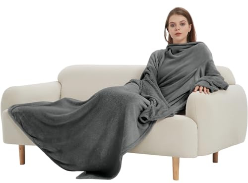 viceroy bedding Wearable TV Blankets With Sleeves, Ultra Soft Warm Thermal Fleece Blanket for Couch Sofa Bed Cosy Oversized Fleece Snuggle Throw (Grey)