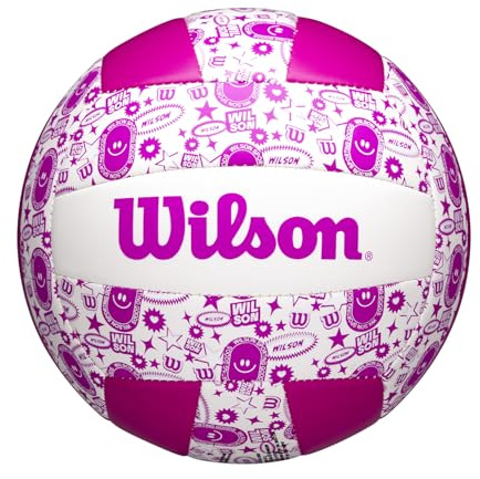 Wilson Pelota de Voleibol Stamp, de Cuero Sintético, Audaz y Brillante, Rendimiento Fiable, Tecnología de Retección de Aire, Tamaño Oficial, Color Morado y Blanco