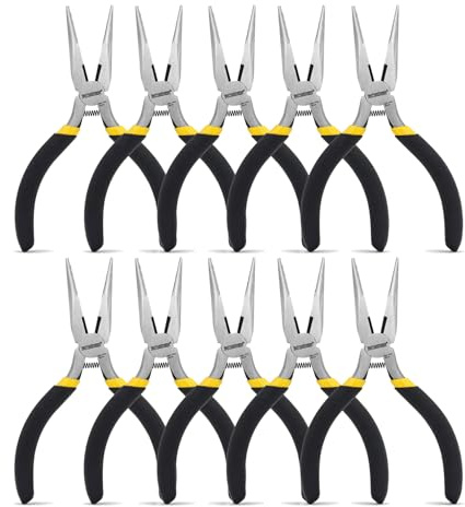 BOOSDEN Pince à Becs Longs, Lot de 10 Pièces, 127 mm, Pince à Bijoux, Pince Plate Ronde avec Coupe, Pince Ronde pour Bijoux, Loisirs Créatifs, Fabrication de Bijoux, Petits Projets