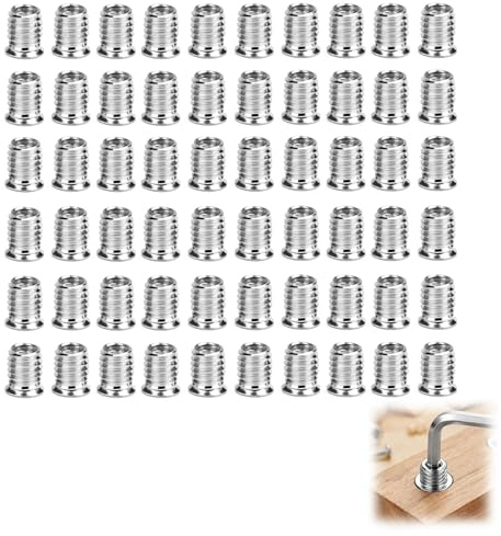 60 Pièces M8X20 MM Insert Fileté Bois, Insert Bois M8, Manchons Hexagonaux Filetés Galvanisés pour Pin, Contreplaqué et Panneaux Composites, L'assemblage de Meubles, Installation Facile