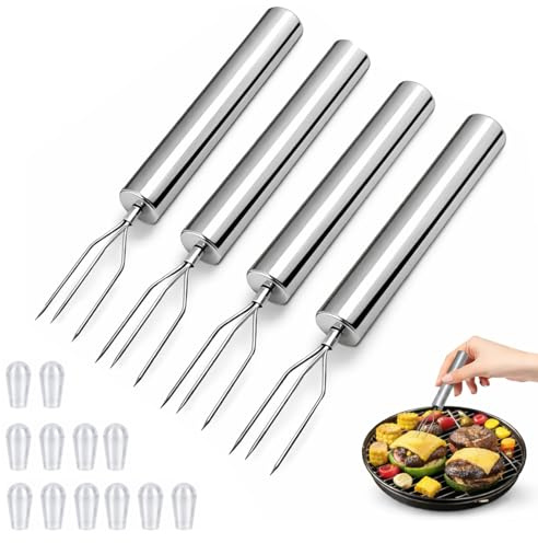 Set di 4 forchette in acciaio inossidabile, 430,15 cm, multifunzione, granturco, barbecue, patate, aiuto per sbucciare verdure, frutta, riutilizzabile, ecologico, lavabile in lavastoviglie, campeggio