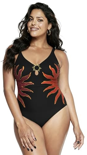 Ulla Popken Costume da Bagno da Donna, Taglie Forti, Taglie Forti, da Sole, Coppe morbide, Keyhole, Riciclato