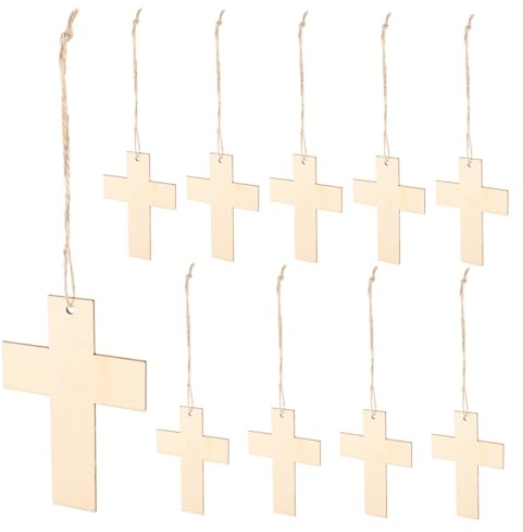 NUSITOU 20 Pezzi Croci in Legno Grezzo con Foro e Corda in Iuta, Decorazioni Artigianali per Matrimoni e Compleanni, Ornamenti Legno Resistenti per Centrotavola e Fai da Te