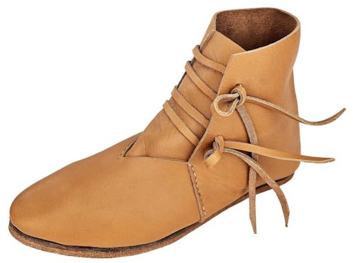 Generisch Bottines médiévales pour homme, bottines à enfiler, talon bas, chaussures confortables pour le quotidien, jaune, 45 EU