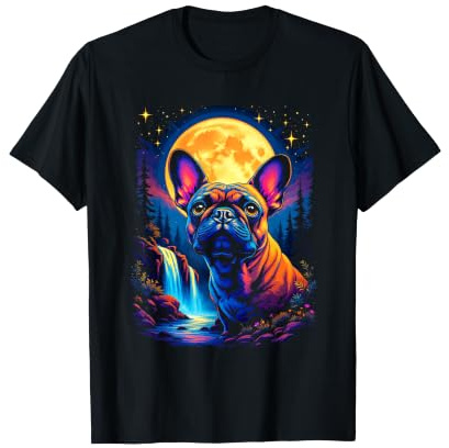 Bouledogue français Vibrant avec Lune Cosmique et Cascade T-Shirt