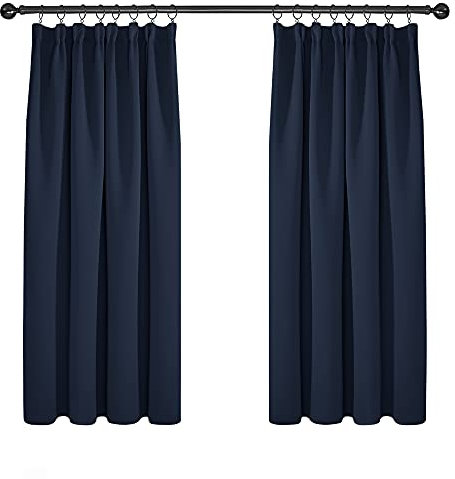 Deconovo Super Soft Curtains Thermal Insulated Pencil Pleat Blackout Curtains for Bedroom 46 x 54 Navy Blue 1 Pair