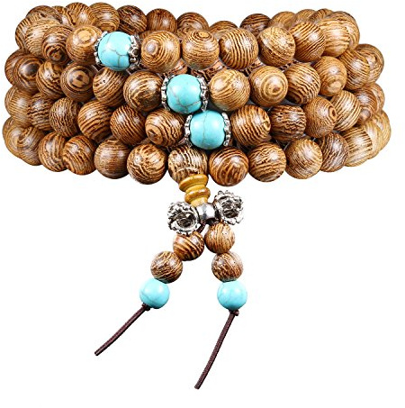 Pulsera/collar de oración de 108 cuentas de madera, para meditación tibetana budista