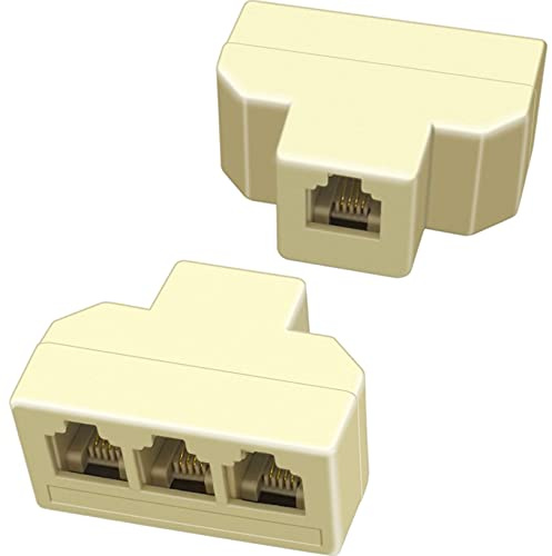 NECABLES 2Pack Phone Splitter 3 Way Telephone Adapter RJ11 6P4C 1 Female to 3 Females for Landline and Fax Ivory