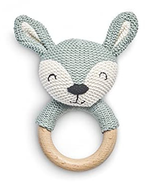 Jollein 054-014-65323 Beißring, Hirsch aschgrün, grün, Durchmesser- 7cm, 36 g