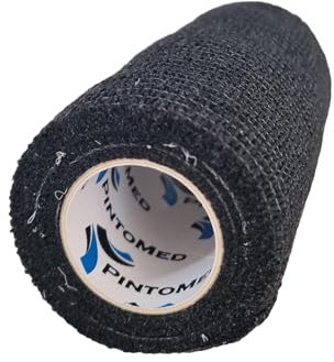 PintoMed Selbstklebender Verband Gedehnt - 10 x Schwarz - 10cm x 4,5m Bandagen Rollen Haftbandage Fixierbinde Selbsthaftend Health Pflaster Sport Tape Stück für Handgelenk Bein Arm Vet Wrap