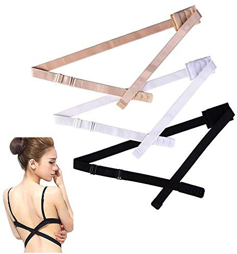 FLZONE Posteriore Aperto Accessori Reggiseno,3 Paia Basso Posteriore Estensori per Donna Abito Senza Schienale Donna Nero Bianco Nero