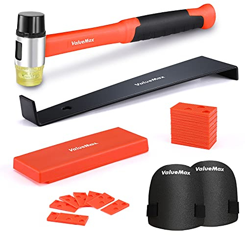 ValueMax Laminate Wood Flooring Installation Kit with Solid Tapping Block, Wider Heavy Duty Pull Bar, Reinforced Double-Faced Mallet with Non-Slip Soft Grip, Foam Kneepads, 30-Piece Spacers