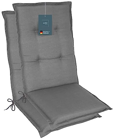 LILENO HOME Gartenstuhl Auflagen als [2er Set - Hochlehner] in Uni Mittelgrau (Tami) - Bequeme Liegen als Sitzauflagen für Gartenmöbel - Stuhlkissen für Gartenstühle und Klappstühle