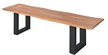 SAM Esszimmerbank 180x42 cm Chicago, Akazienholz naturfarben, Massive Holzbank mit echter Baumkante, Baumkantenbank mit U-Gestell Schwarz, Sitzbank mit 26 mm Platte