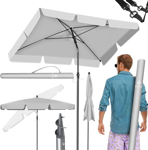 KESSER® Parasol rectangulaire avec Housse de protection et sac de transport | Parasol 250 x 125 cm pour balcon, jardin et terrasse (Hellgrau)
