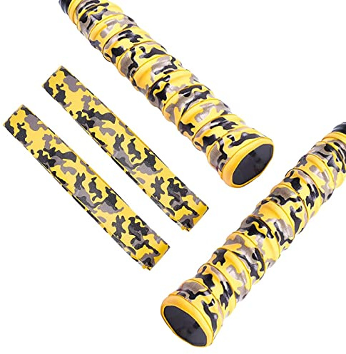 runrayay 2 impugnature per Mazze da Baseball, Nastro Adesivo per Mazze da 0,8 mm Mimetico per Baseball, Sostituzione per Vecchie impugnature per Racchette da Baseball/Tennis/Badminton - Giallo
