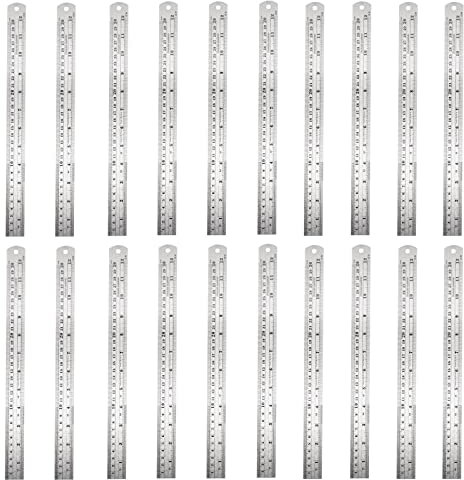 ZEONHAK 20 Pack 30cm Stainless Steel Ruler with Conversion Table, 12 Inch Precision Metal Straight Edge Ruler for Office, Woodworking, Engineering