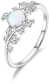 Krfy Weißer Opal Ring Silber 925 Mondstein Damen Verstellbar Ewigkeit Ring Mit Zirkonia