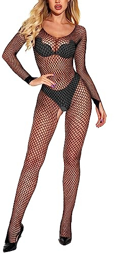 Tuopuda Lencería para Mujer Bodies de Encaje Conjunto de lencería Transparente de Malla con medias Ropa Interior Mujer Una Pieza con Cuello Halter(H)