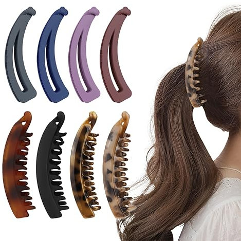 8 pinzas para el pelo de plátano, clips grandes de doble peine para cabello grueso, fuerte clip para coleta fuerte, clips antideslizantes de plátano, accesorios para mujeres y niñas, rizado recto